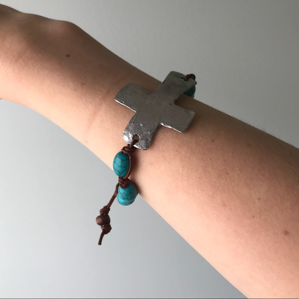 Cross Bracelet with Turquoise  Beads